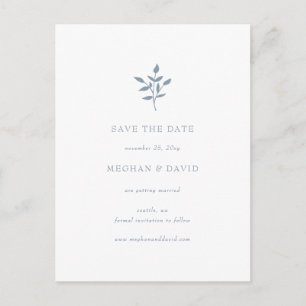 Dusty Blue Simple Botanical Save The Date Announcement Postcard