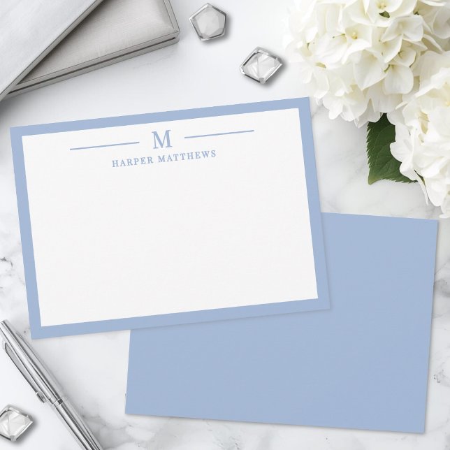Dusty Blue Simple Classic Personalised Stationery Card (Dusty Blue Simple Classic Personalized Stationery Note Card )