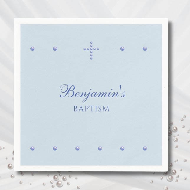 Dusty Blue Simple Cross Christian Baptism Napkin (Creator Uploaded)