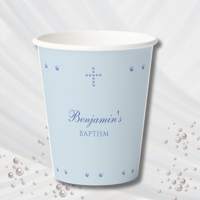 Dusty Blue Simple Cross Christian Baptism Paper Cups (Creator Uploaded)