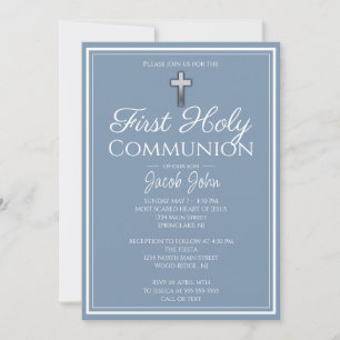 Dusty Blue Simple Elegant Boys Communion Invitation