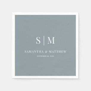 Dusty Blue Simple Elegant Couple Initials Wedding Napkin