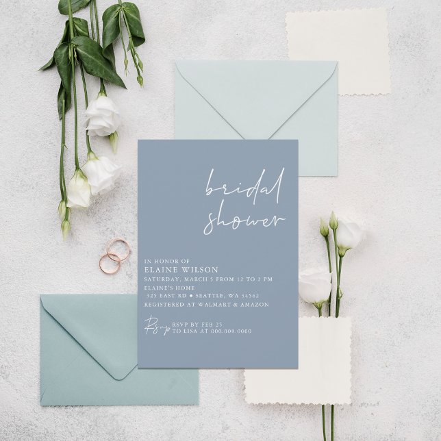 Dusty Blue Simple Elegant Modern Bridal Shower Invitation (Dusty Blue Simple Elegant Modern Bridal Shower Invitation)