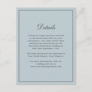 Dusty Blue Simple Elegant Wedding Details Enclosure Card