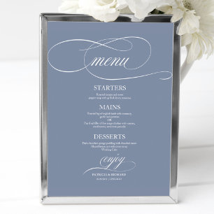 Dusty Blue Simple Elegant Wedding Menu Sign