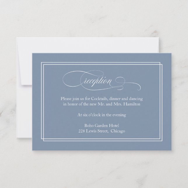 Dusty Blue Simple Elegant Wedding Reception Card (Front)