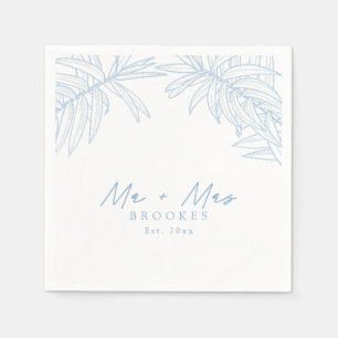 Dusty Blue Simple Hand Drawn Botanical  Napkin