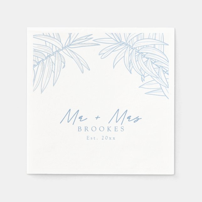 Dusty Blue Simple Hand Drawn Botanical  Napkin (Front)