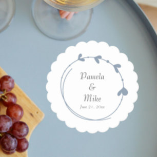 Dusty Blue Simple Heart Wreath Wedding Paper Coaster
