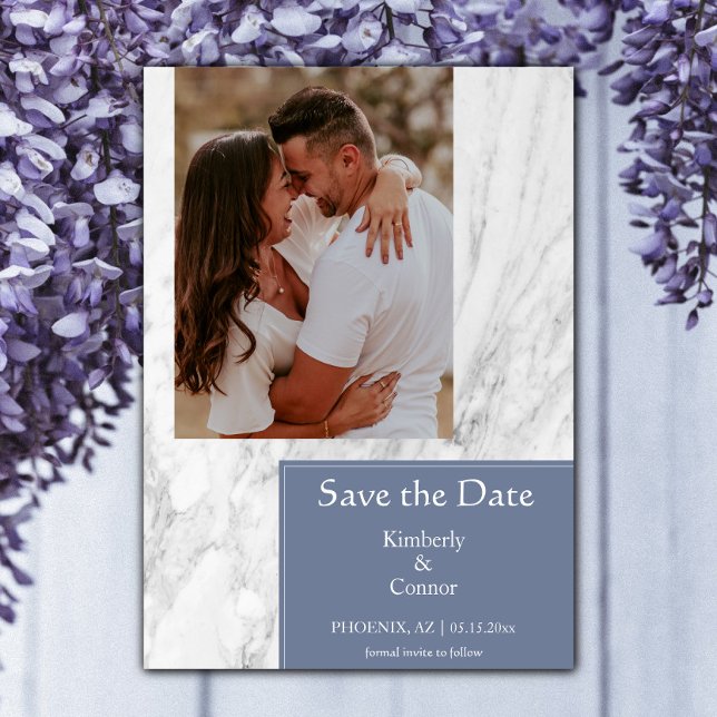 Dusty Blue Simple Marbled Photo Save The Date (Dusty Blue Simple Marbled Photo Save the Date)