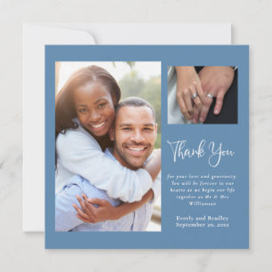 Dusty Blue Simple Minimal Sweet Wedding Thank You  Invitation