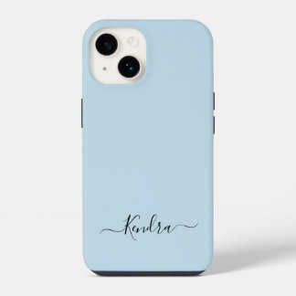 Dusty Blue Simple Minimalist Custom Name Script iPhone 14 Case