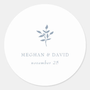 Dusty Blue Simple Modern Botanical Wedding Classic Round Sticker