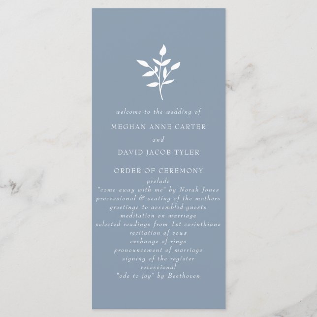 Dusty Blue Simple Modern Botanical Wedding Programme (Front)