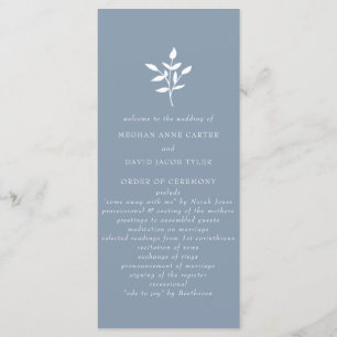 Dusty Blue Simple Modern Botanical Wedding Programme