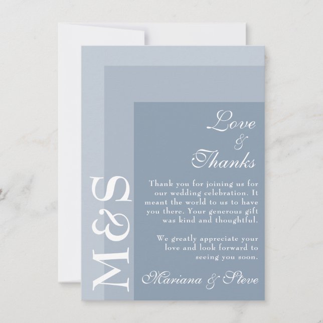 Dusty Blue Simple Modern Chic Script Wedding Thank You Card (Front)