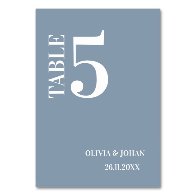 Dusty Blue Simple Modern Elegance Wedding Table Number (Front)