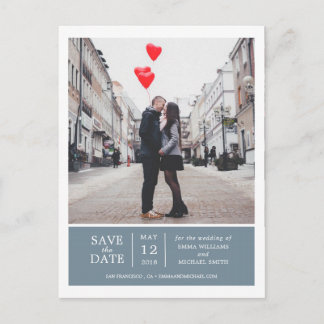Dusty Blue Simple & Modern Photo Save the Date Announcement Postcard