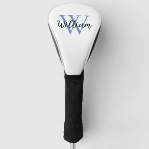 Dusty Blue Simple Monogram Name Personalised Golf Head Cover