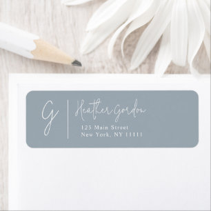 Dusty Blue Simple Monogram Return Address Label