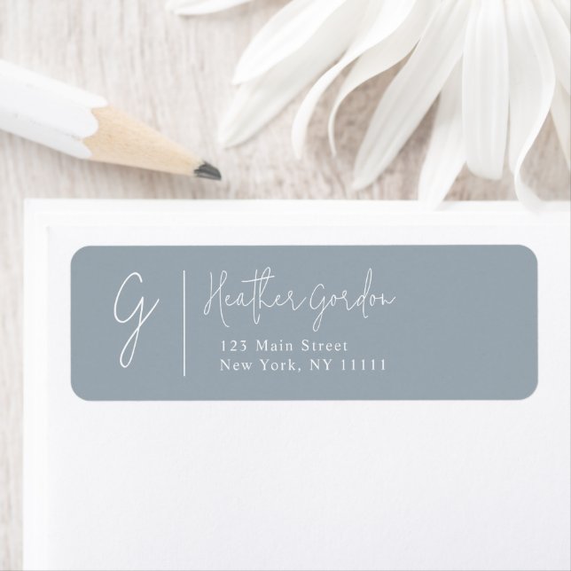 Dusty Blue Simple Monogram Return Address Label (Insitu)