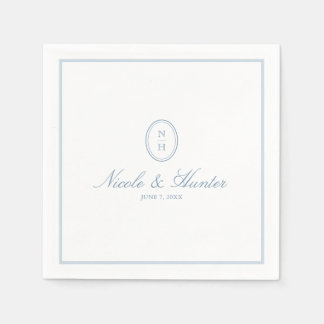 Dusty Blue Simple Monogram Wedding Crest Napkin