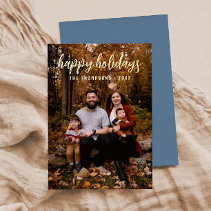 Dusty Blue Simple Photo "Happy Holidays" Script 