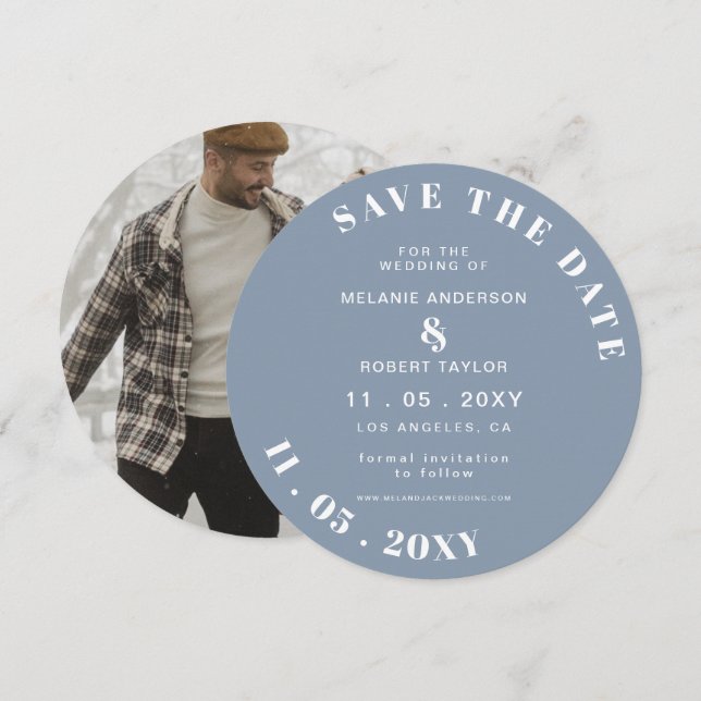 Dusty Blue Simple Photo Save The Save The Date (Front/Back)
