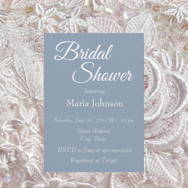 Dusty Blue Simple Style Bridal Shower Invitation (In Situ Wedding)