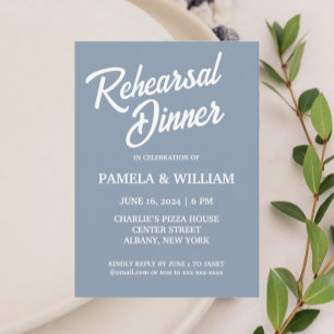 Dusty Blue Simple Style Wedding Rehearsal Dinner Invitation