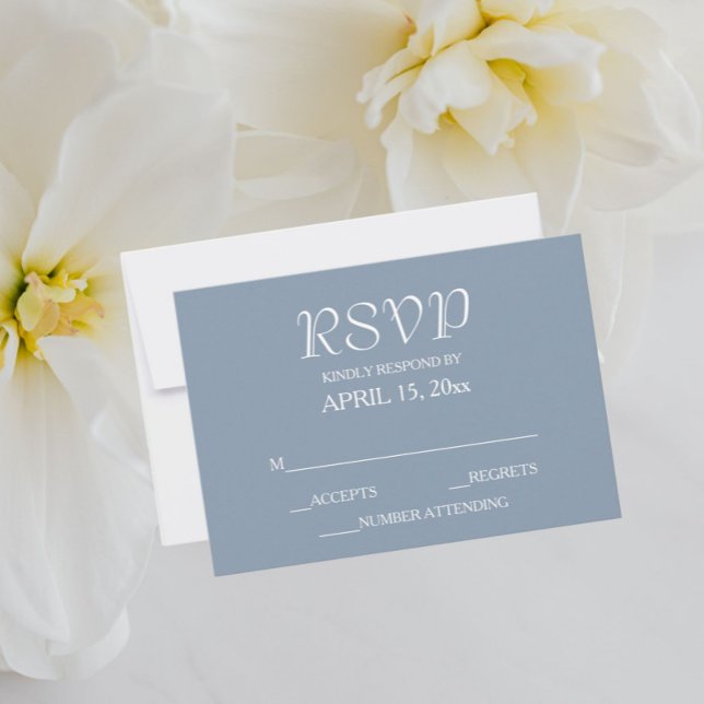 Dusty Blue Simple Style Wedding RSVP Card (In Situ Wedding)