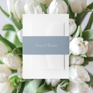 Dusty Blue Simple Stylised Name Wedding Invitation Belly Band
