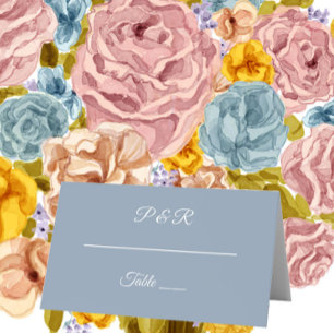 Dusty Blue Simple Stylised Script Wedding Place Card