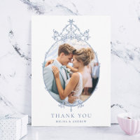 Dusty Blue Simple Vintage Frame Wedding Photo