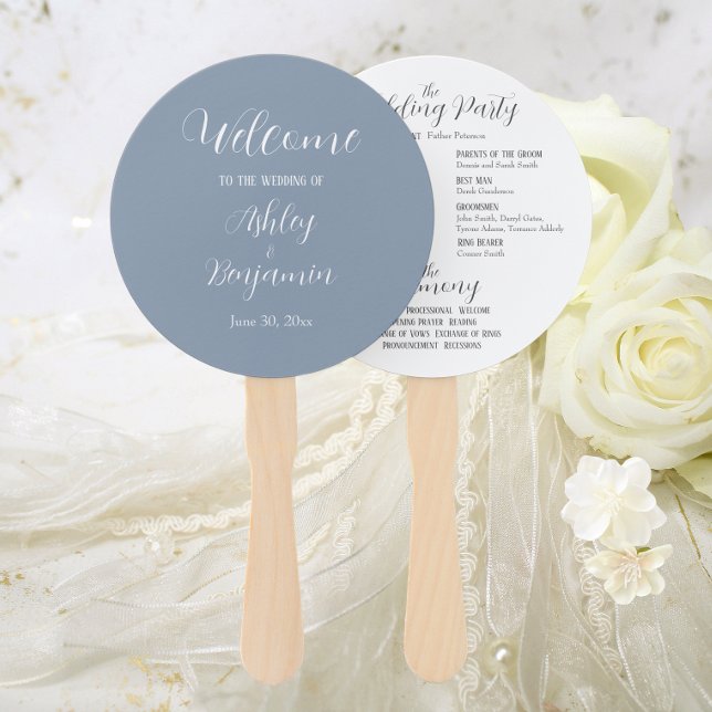 Dusty Blue Simple Wedding Ceremony Program Hand Fan (In Situ Wedding)