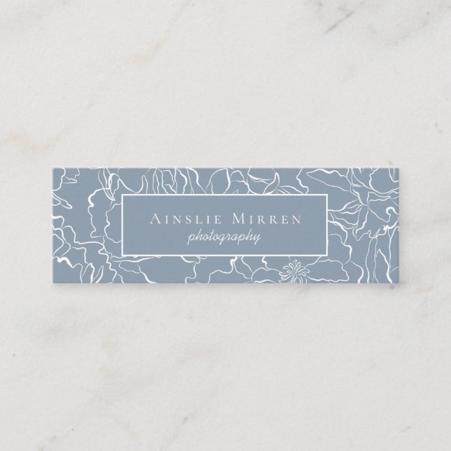 Dusty Blue Simply Floral Mini Business Card (Front)