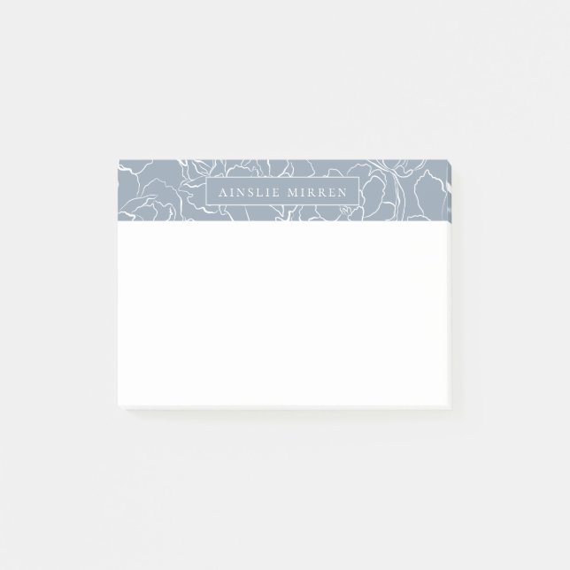 Dusty Blue Simply Floral Personalised Post-it Notes (Front)