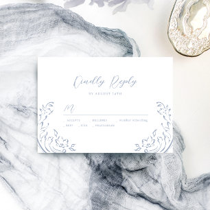 Dusty Blue Sketched Vintage Flourish Wedding RSVP Card