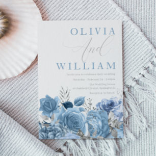 Dusty Blue Sky-Blue Floral Wedding  Invitation