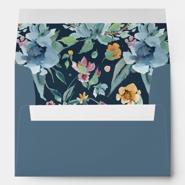 dusty blue slate grey floral wedding shabby chic envelope (Back (Bottom))