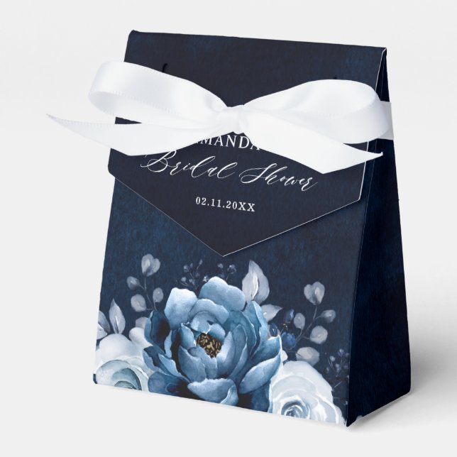 Dusty Blue Slate Navy Botanica Bridal Shower       Favour Box (Front Side)