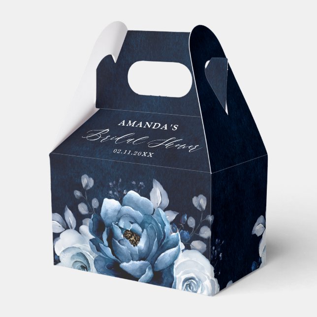 Dusty Blue Slate Navy Botanical Bridal Shower Favour Box (Back Side)