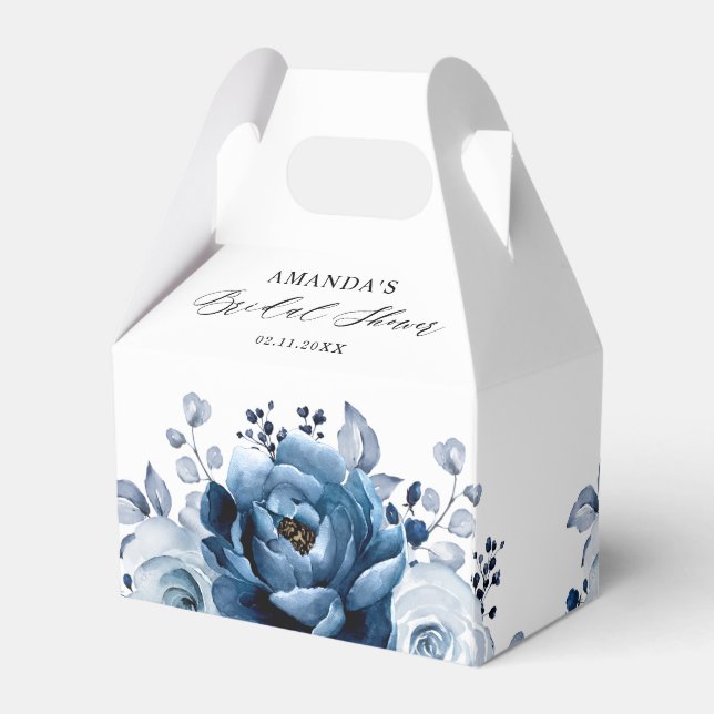Dusty Blue Slate Navy Botanical Bridal Shower      Favour Box (Back Side)