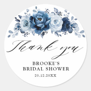 Dusty Blue Slate Navy  Bridal Shower Thank you     Classic Round Sticker