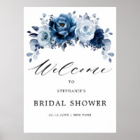 Dusty Blue Slate Navy Floral Bridal Shower Welcome