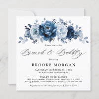 Dusty Blue Slate Navy Floral Brunch and Bubbly