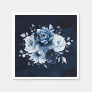Dusty Blue Slate Navy Floral Wedding Napkins