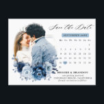 Dusty Blue Slate Navy Floral Wedding Save the Date Postcard<br><div class="desc">Elegant Dusty blue / Navy theme wedding save the date card featuring elegant bouquet of Dusty blue,  Navy,  slate rose flowers buds and blue eucalyptus leaves. Please contact me for any help in customisation or if you need any other product with this design.</div>