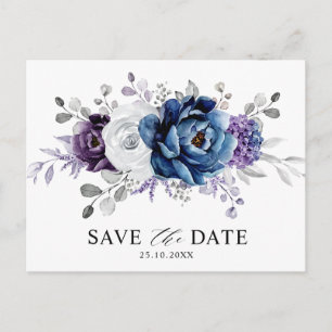 Dusty Blue Slate Navy Floral Wedding Save the Date Postcard