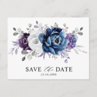 Dusty Blue Slate Navy Floral Wedding Save the Date